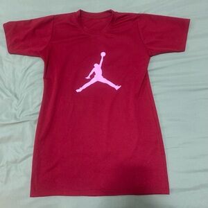 Jordan Red Short Sleeve Tee with Pink Jumpman Logo